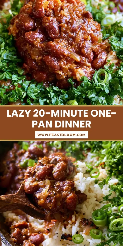 A steaming black cast iron skillet filled with a thick Cajun-style Kidney Beans and Rice Skillet, garnished with fresh parsley and scallions on a marble countertop.