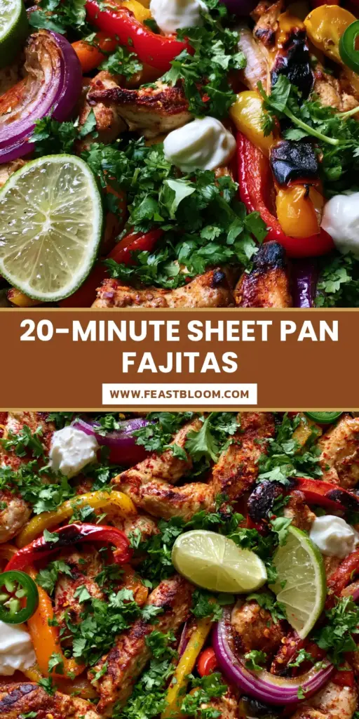 A rustic sheet pan filled with sizzling chicken fajitas, charred peppers, and dollops of crema. (Chicken Fajitas Recipe)