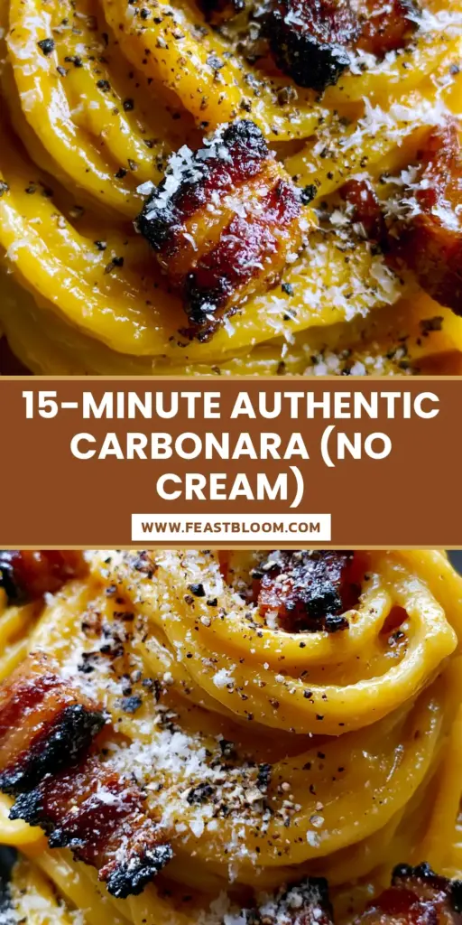 A tall nest of spaghetti carbonara in a charcoal bowl with glossy yellow sauce, mahogany guanciale, and a snow-like dusting of pecorino. (Carbonara recipe)