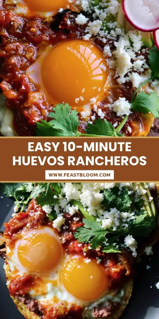 A top-down shot of authentic Huevos rancheros on a black plate with charred tortillas, runny orange yolks, and chunky red sauce.