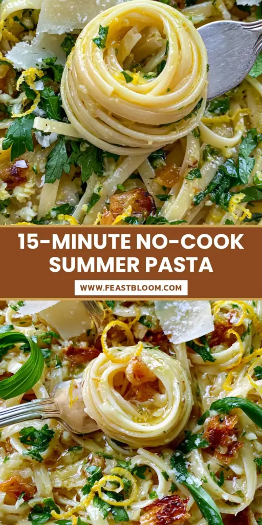 A handheld smartphone photo of a white bowl filled with linguine pasta in a lemon-garlic sauce, topped with shaved parmesan and fresh herbs. (Summer Pasta Recipe)