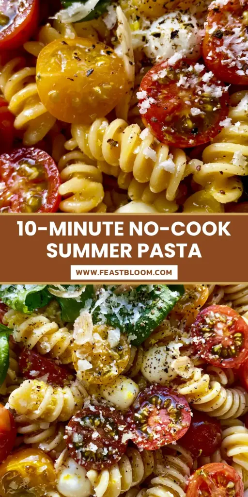 A vibrant top-down shot of fusilli pasta with cherry tomatoes and basil ribbons, representing the best summer pasta recipes.