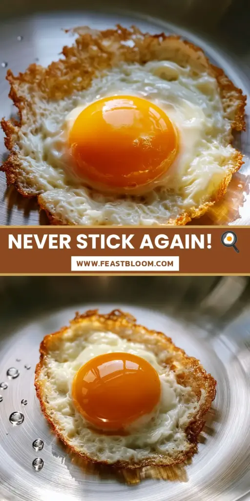 A single fried egg with lacy golden edges and a runny orange yolk sliding in a premium stainless steel pot.