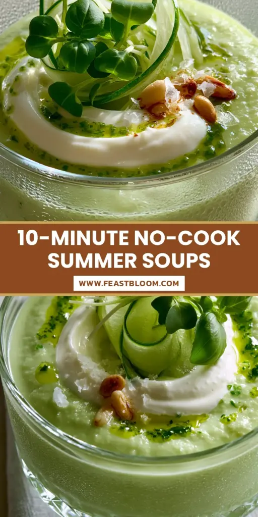 A close-up shot of chilled cucumber and avocado summer soup with creme fraiche and pine nuts. (summer soups)